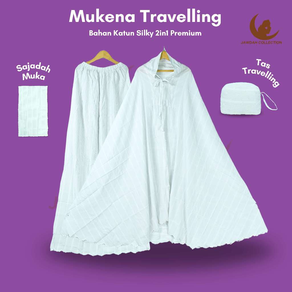 Mukena Traveling Bahan Katun Silky 2in1 Putih Bersih Premium Kualitas Terbaik