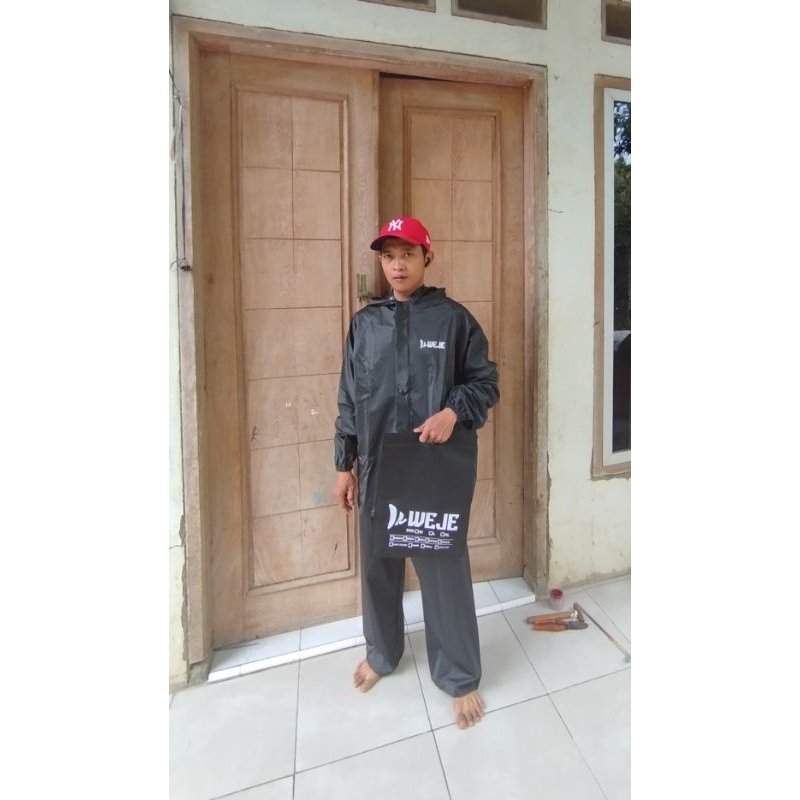 Jas Hujan setelan celana Bahan PVC tebal 0,25 weje