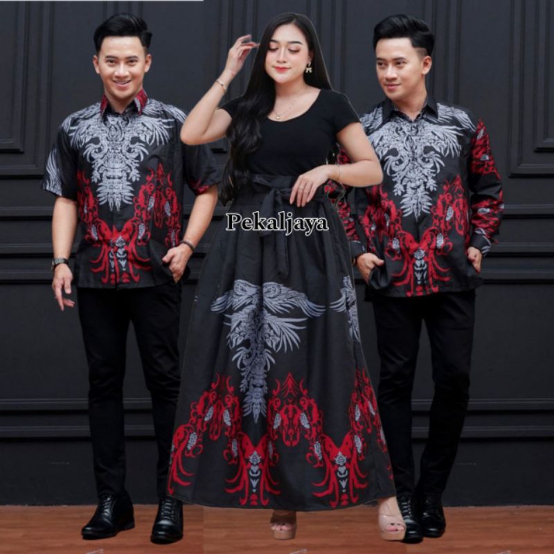 Couple Rok payung klok Kemeja Batik lengan panjang motif Gentong Hitam