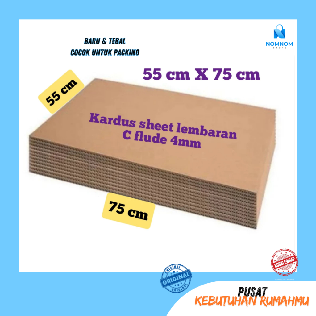 

Kardus Lembaran Untuk Packing / Kardus Sheet Lembaran 55CM X 75CM Tebal 4MM / Kardus Packaging