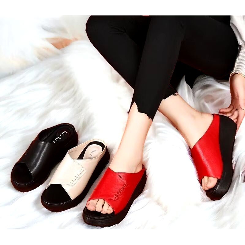 Sandal Wedges Wanita Rempel Sendal Slop Kondangan Empuk Kekinian 2025