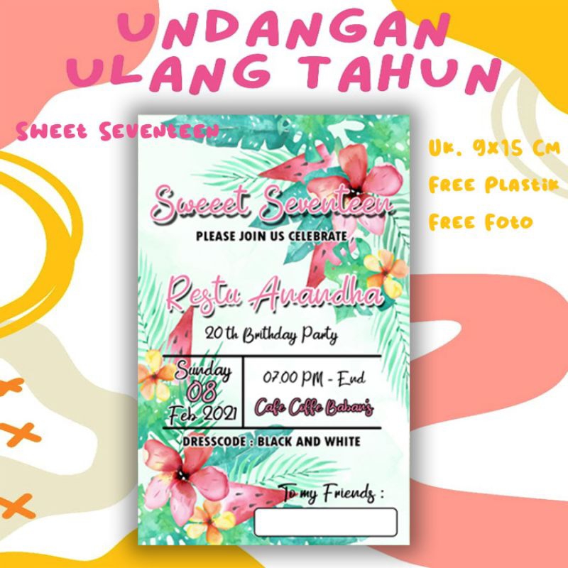 Undnagan Sweet Seventeen Kode UT01( isi 50 LEMBAR ) Undangan Ulang tahun anak Undangan kartun anak U