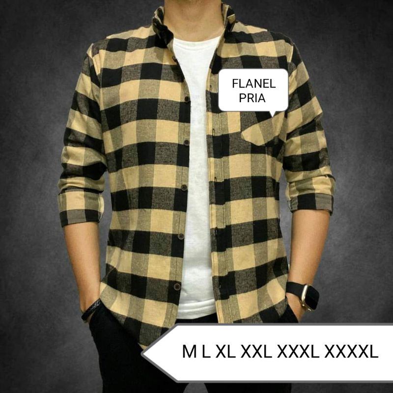 Flanel Pria L XL XXL XXXXL XXL XXXL XXXXL kemeja flanel pria wanita unisex flanel lengan panjang