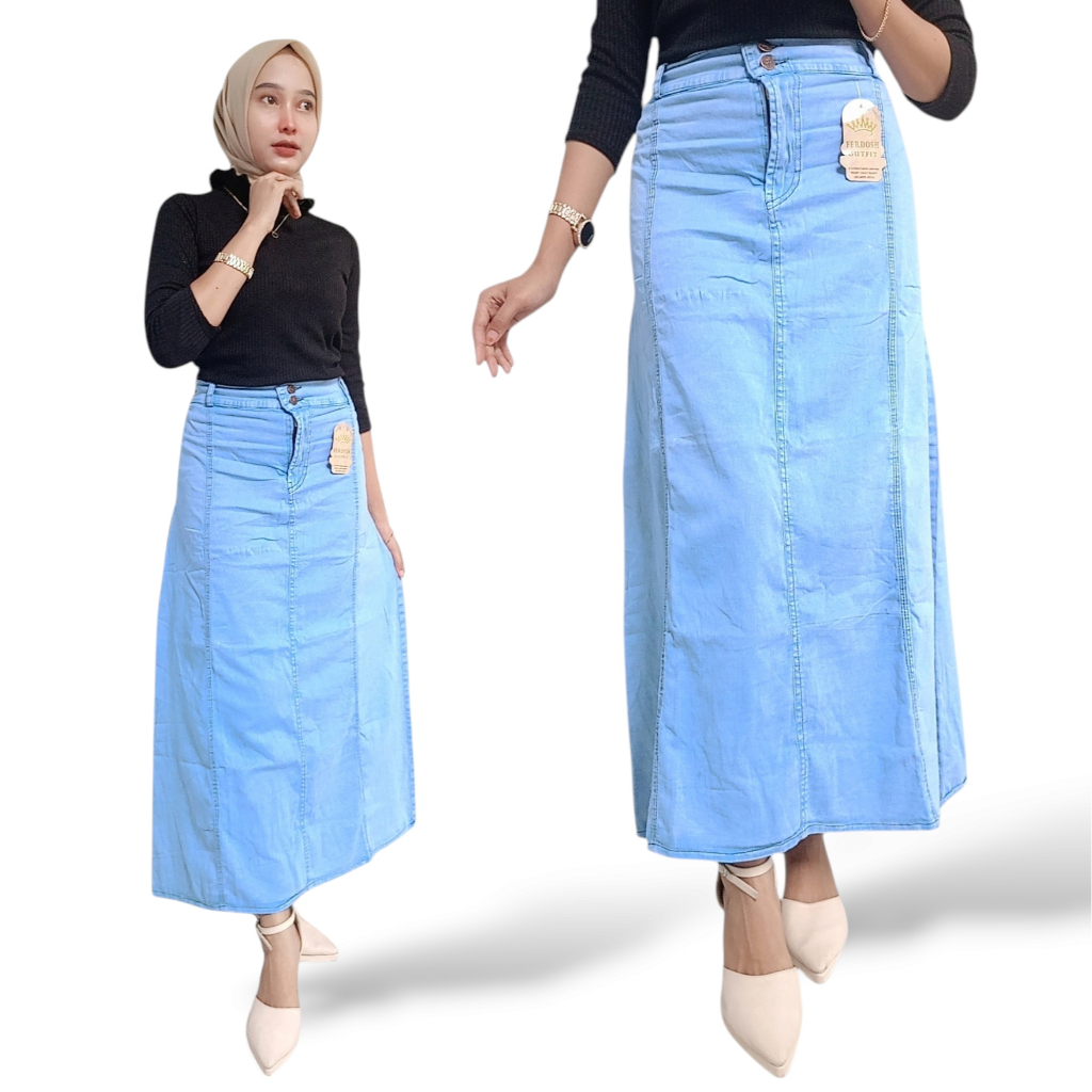 Rok Levis Payung Hijab Wanita A Line Mayung Panjang Jumbo Bahan Katun 8os Bisa COD By FERDOSH OUTFIT
