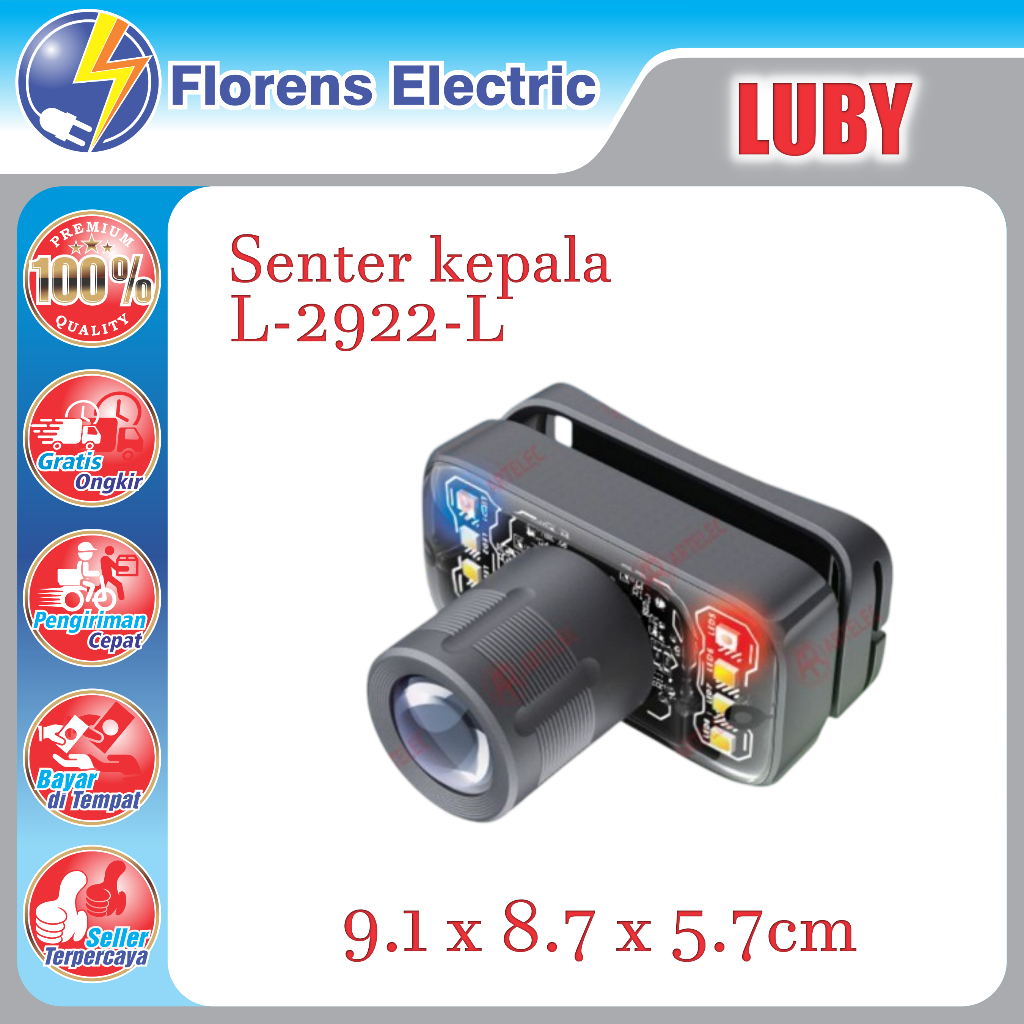 LUBY laser led 10 watt 12 jam type C senter kepala led Zoom Headlamp L-2922L hiking headlight