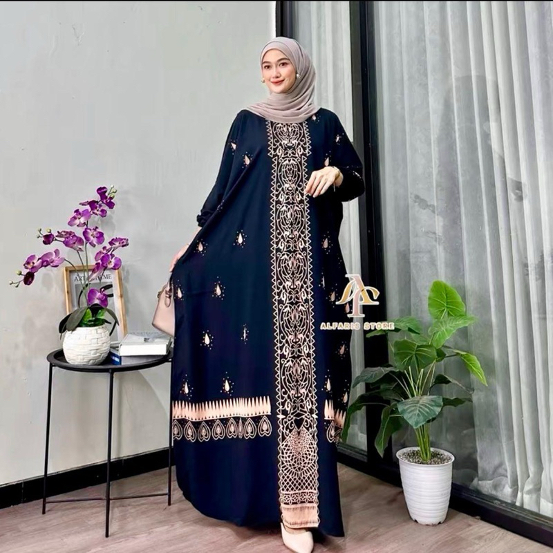 Kaftan Motif Cunda Rayon Super Jumbo XXXL Busui Resleting Motif Polkadot / Kaftan Wanita / Gamis Ara