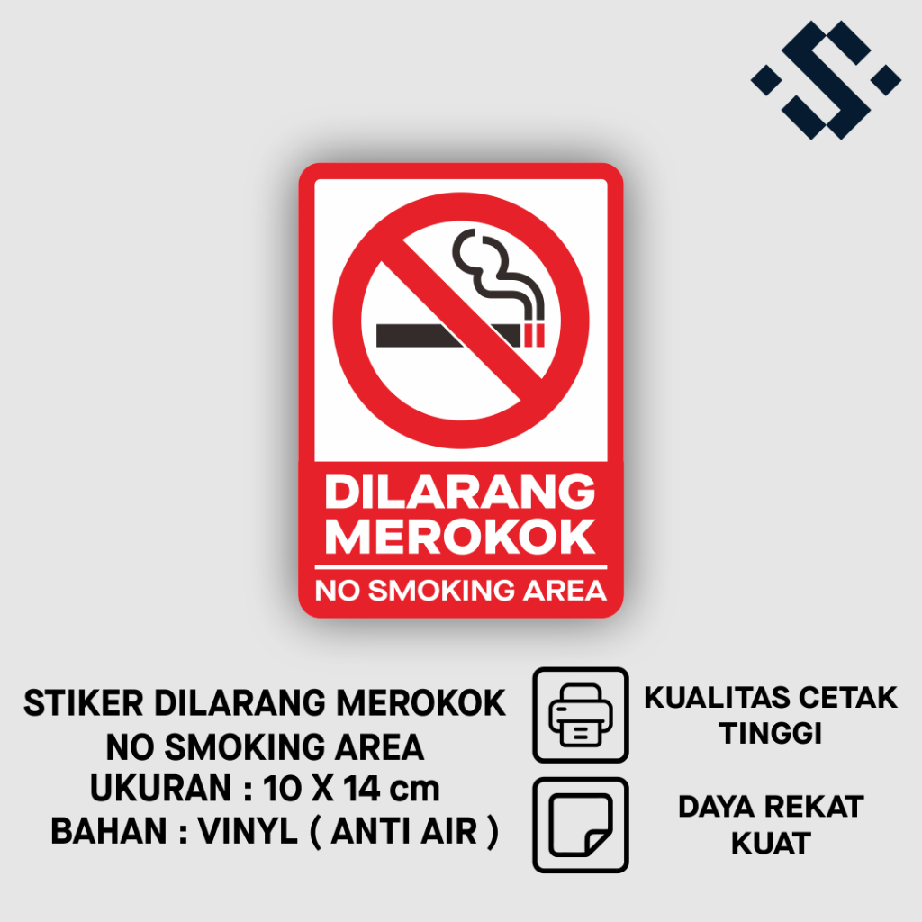 

Sticker Vinyl Stiker Sign Marka Dilarang Merokok No Smoking Area 10 x 14 cm