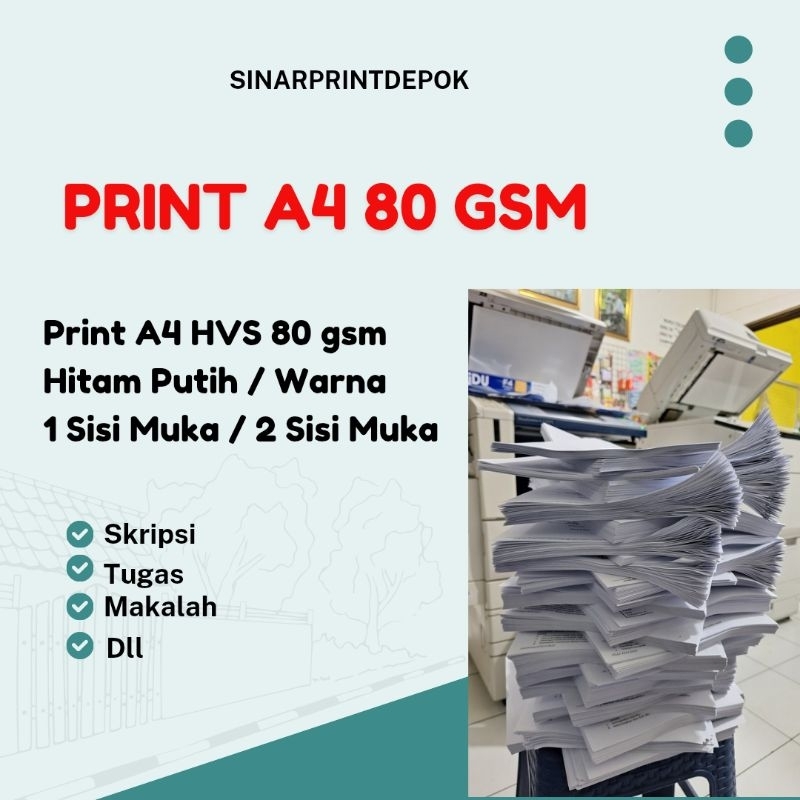 

PRINT CETAK HVS A4 80 GSM | 1 SISI 2 SISI | HITAM PUTIH / BERWARNA