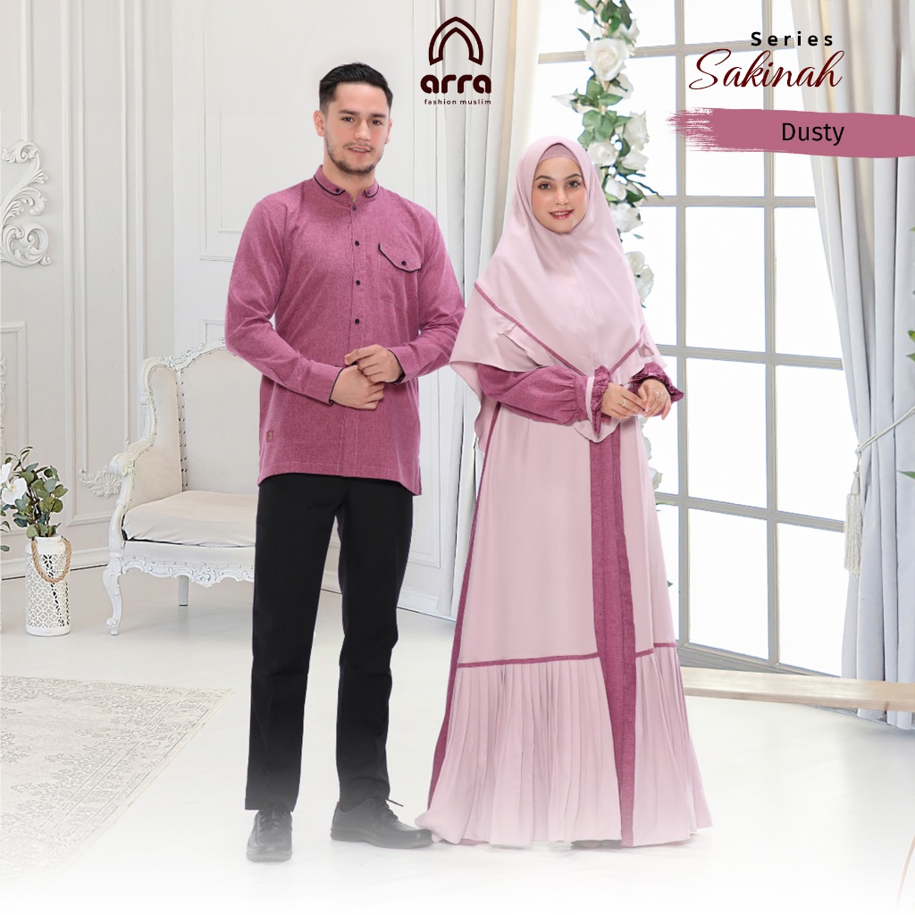 Set Couple Pasangan Sakinah Edisi 2026 Baju Koko Gamis Dres Lebaran Suami Istri Bahan Katun Arra