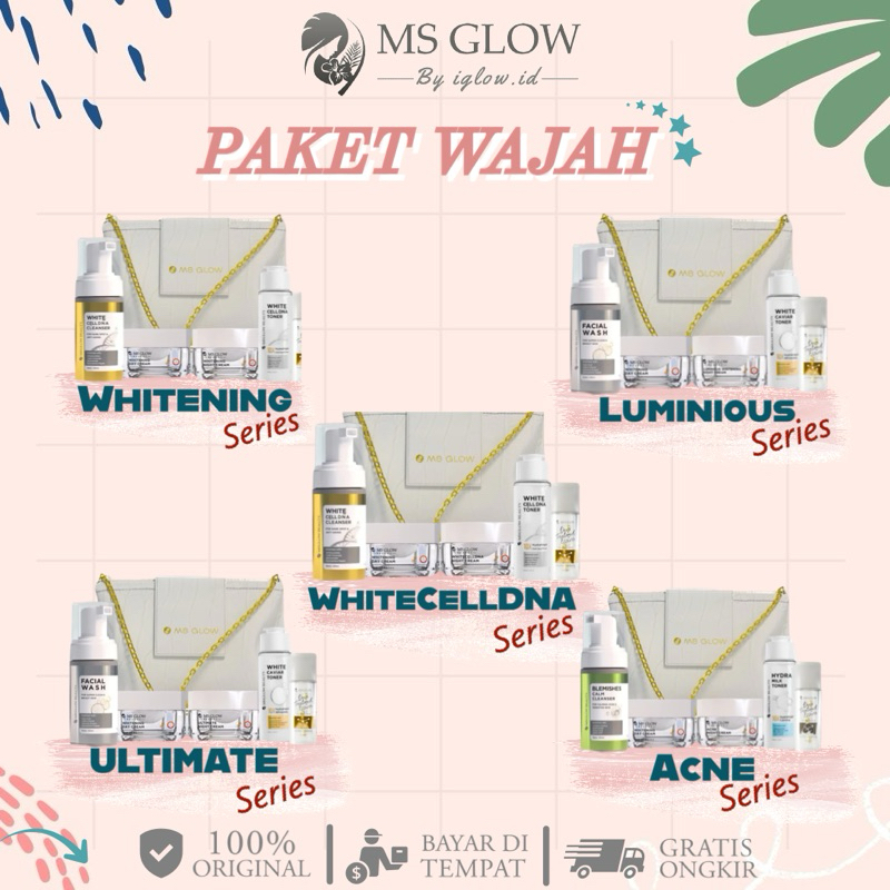 MS GLOW NEW Paket Wajah Whitening Luminious Acne Ultimate Whitecell DNA MS Glow Makassar