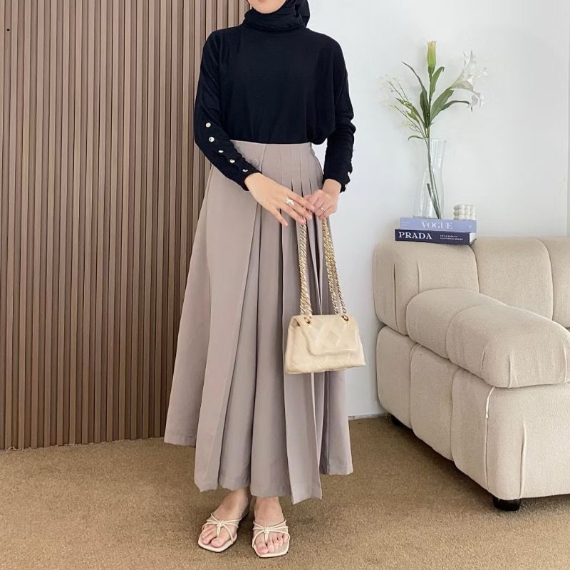 meyla kulot pleats rok celana casual fit santai nyaman bahan furano