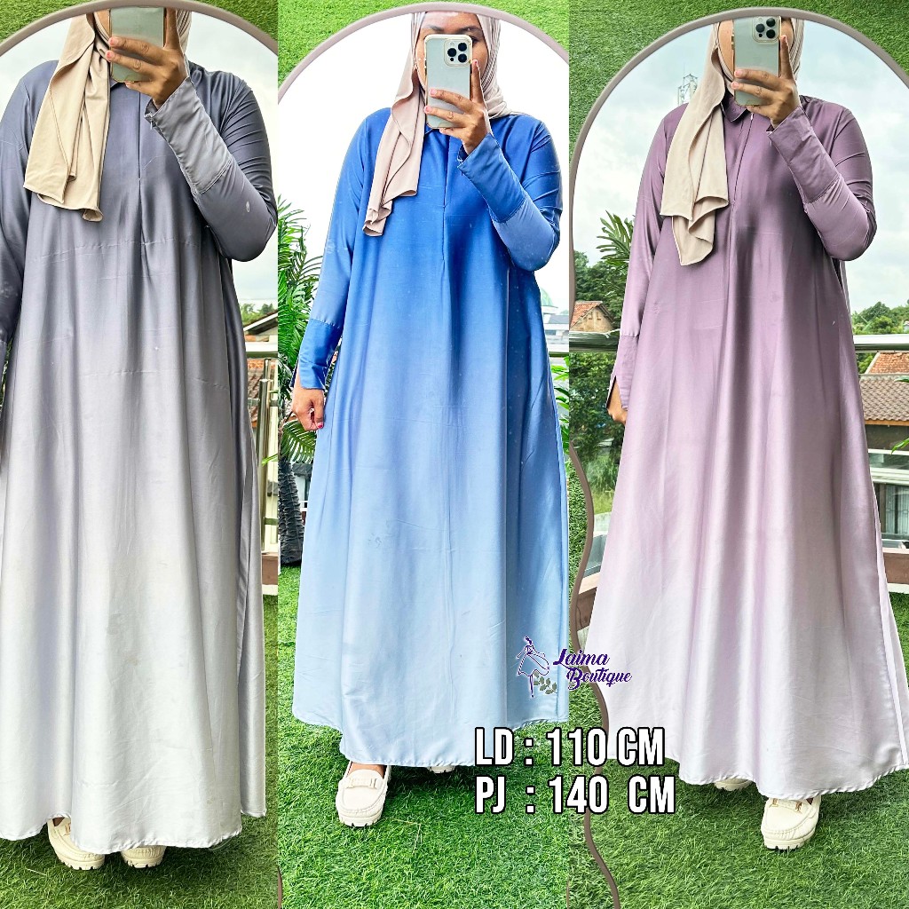 LAIMABOUTIQUE G08 - OBELIA DRESS GRADASI SILK ARMANI OMBRE POLOS | PAKAIAN MUSLIMAH WANITA | DRESS W