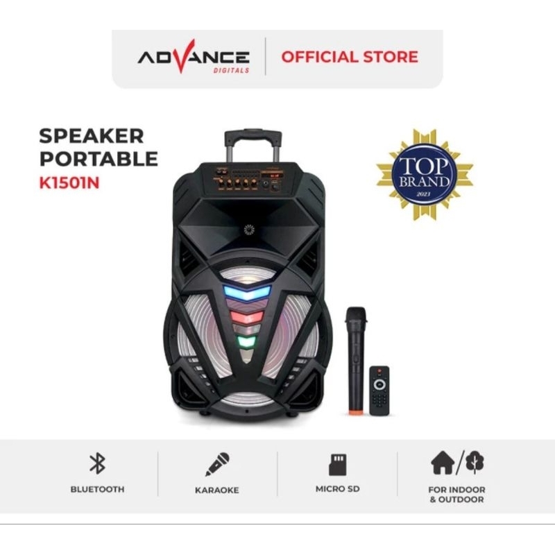SPEAKER AKTIF PORTABLE BLUETOOTH 15INCH SPEAKER ADVANCE 15 INCH K1501 MIC WIRELESS