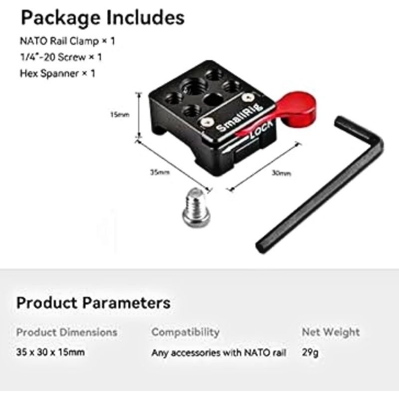 SmallRig NATO Clamp for NATO Rail Accessories with 1/4"-20 Holes 1885