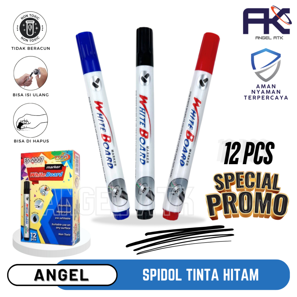 

Best Seller Spidol Hitam Esco / Isi 12 Pcs / Spidol Hitam Murah / White Board Marker / Tulisan Jelas dan Nyata / Spidol Hitam Terang / Spidol Tinta Hitam / COD / Atk Blessing