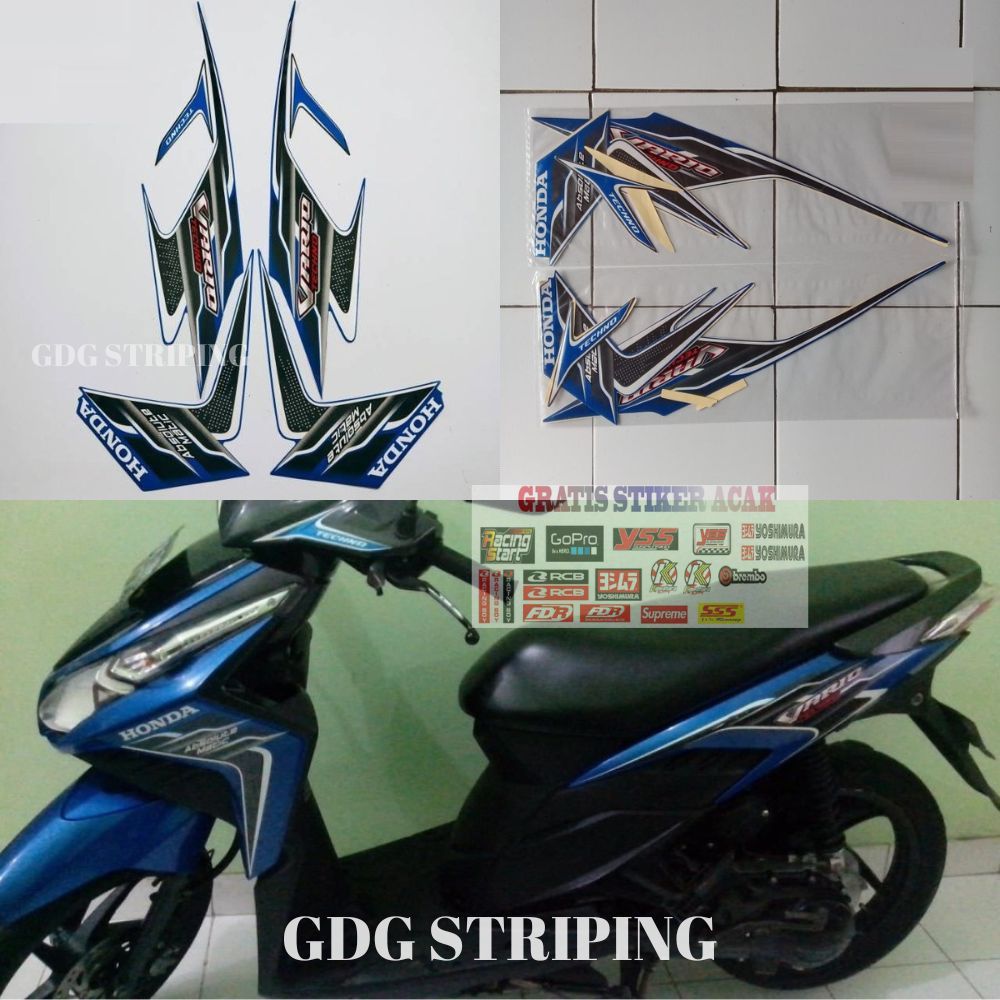 Striping Stiker Motor Honda Vario Techno Karbu 2010 Biru Murah