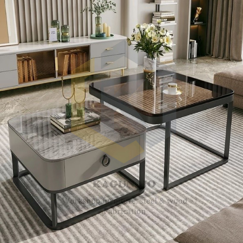 Meja Tamu Modern Minimalis kaca marmer - meja tamu