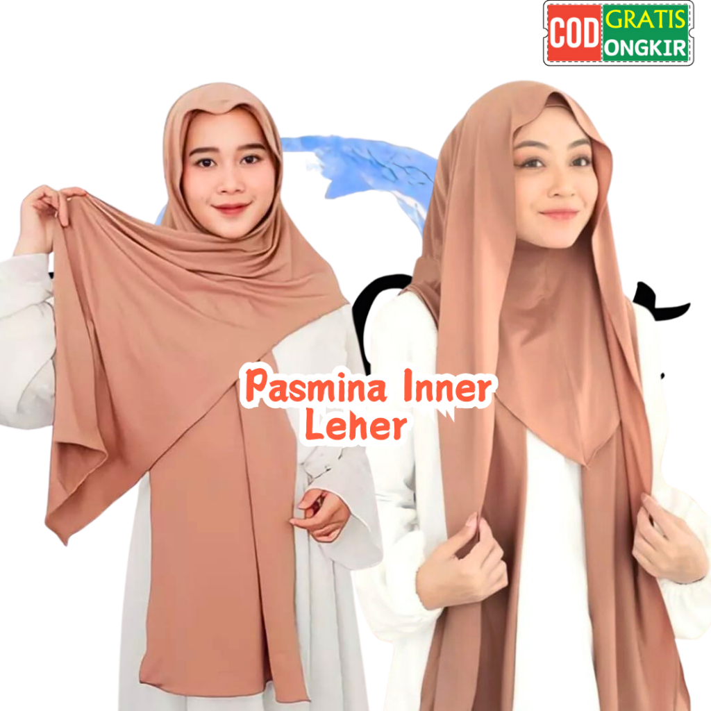 Pashmina 2 in 1 Inner Menutup Leher Oval Premium Jilbab Hijab Instan Jersey Polos | Pasmina Jumbo