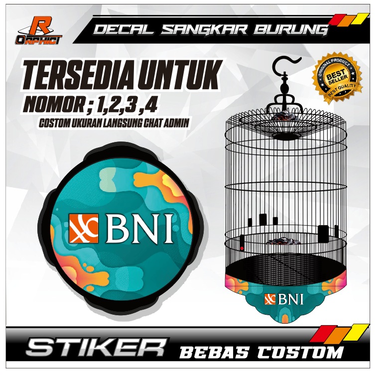 MURAI STICKER DECAL BNI custom SANGKAR KANDANG BURUNG MURAI STIKER  UKURAN BESAR KECIL NO 1 2 3 UNTU