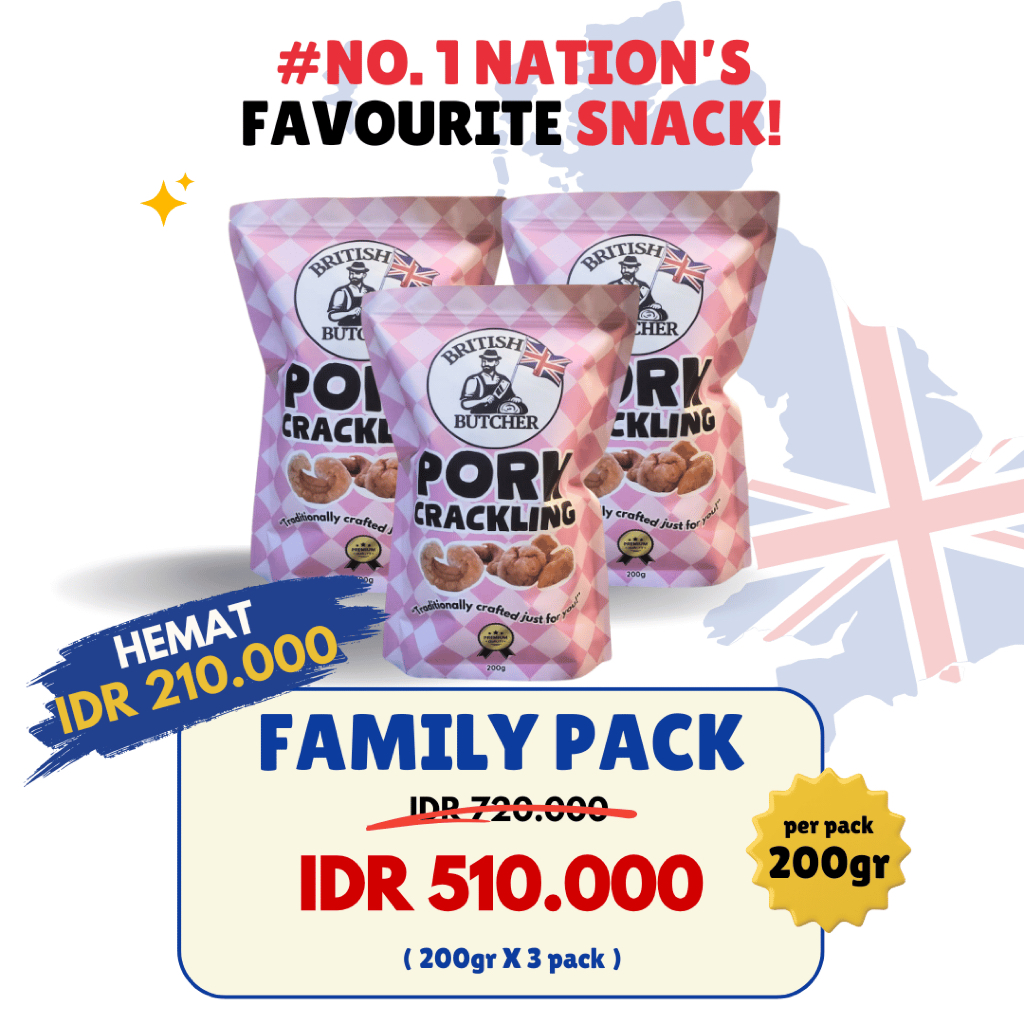 

FAMILY PACK 3 - 600g Pork Crackling Premium Snack The British Butcher UK - 100% Kerupuk Samcan Babi Fresh Krupuk Samcam