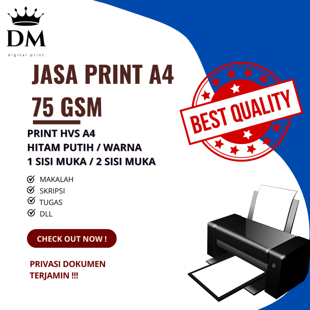 

PRINT A4 / Cetak Kertas A4 , buku, makalah, skripsi, tugas, soal A4 BW/COLOR