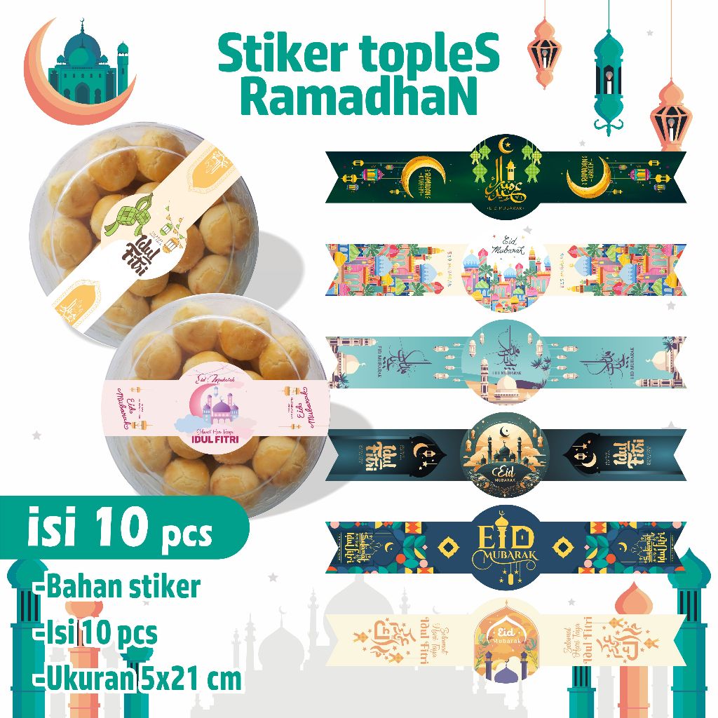 

Stiker toples kue lebaran - sticker eid mubarak - stiker toples ramadhan idul fitri