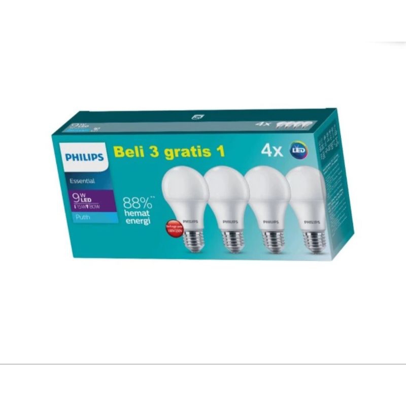 Lampu Philips Essential LED 9 Watt | Paket Philips LED Essential 9 W - Philips Bulb Ess 9 W Paket 4 