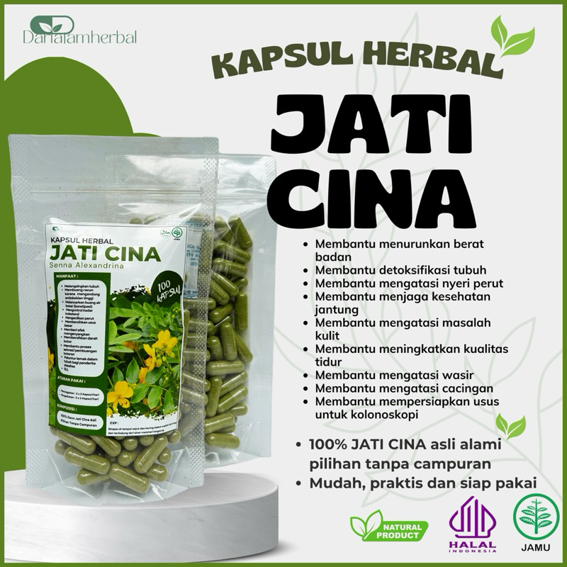 Kapsul Herbal JATI CINA isi 100 kapsul | Kapsul Sejuta manfaat asli 100% Jati Cina Alami