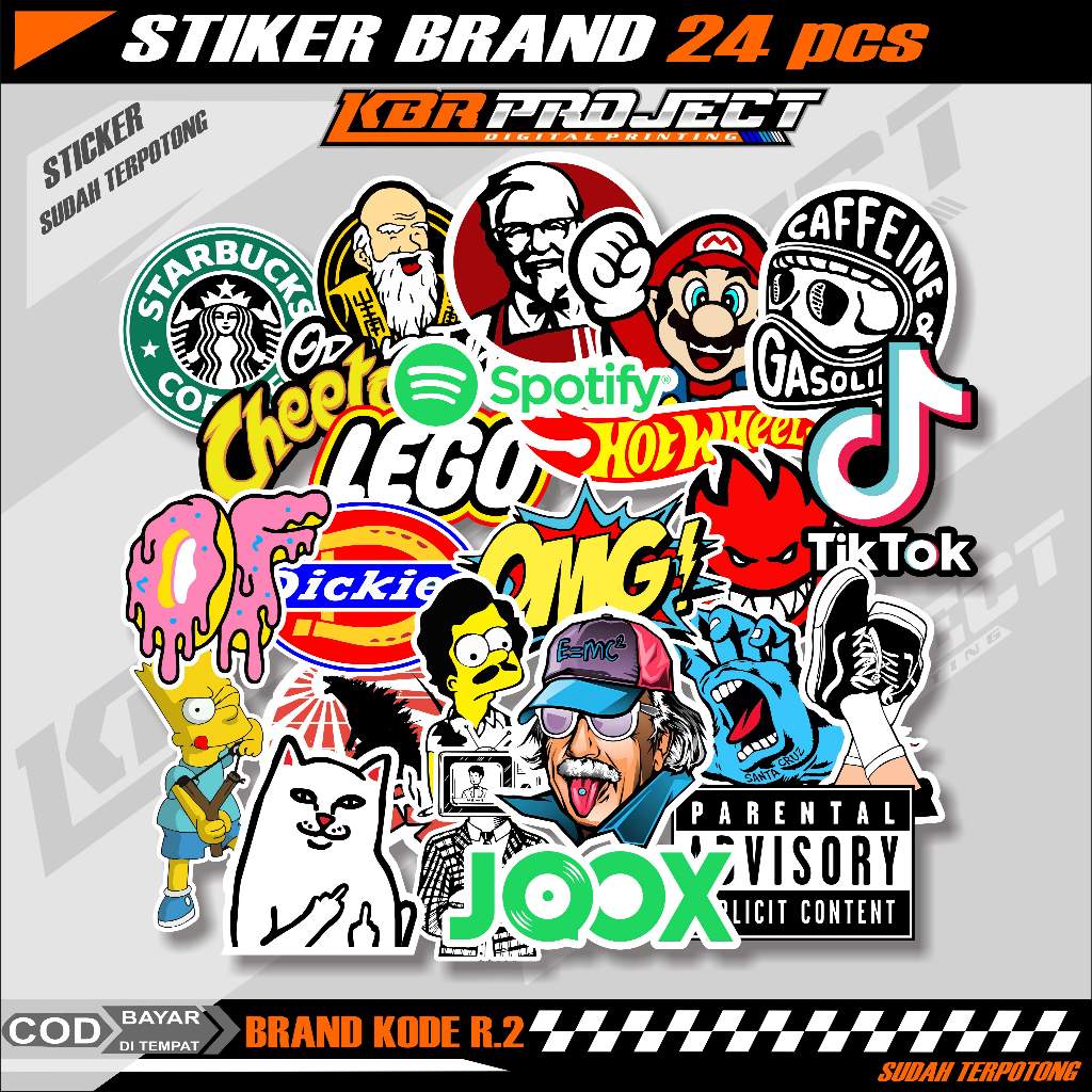 

STIKER BRAND 24 PCS Stiker pack Aesthetic Colored Logo Sticker Tumbler helm Laptop Hp