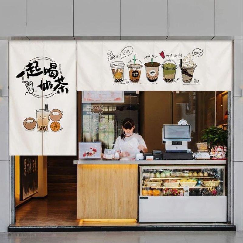 tirai pintu cafe dan restoran bebas costum logo ukuran bahan dan desain