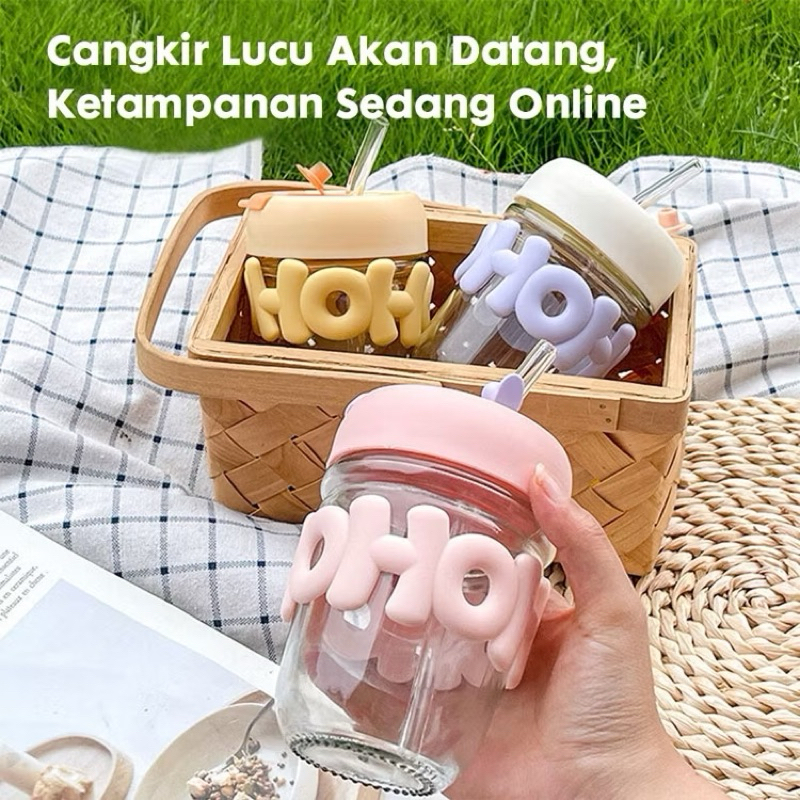gelas hoho aesthetic + box gelas souvenir gelas anak ho ho gelas anak sedotan