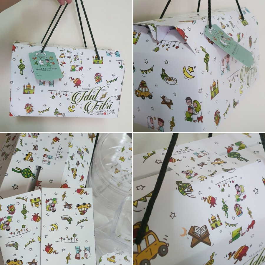 

Gable Box Toples Cookies Eid Mubarak Paperbag Box Kuker Lebaran Motif Idul Fitri " + Sticker Seal & Tag Ukuran 30x15x14 cm