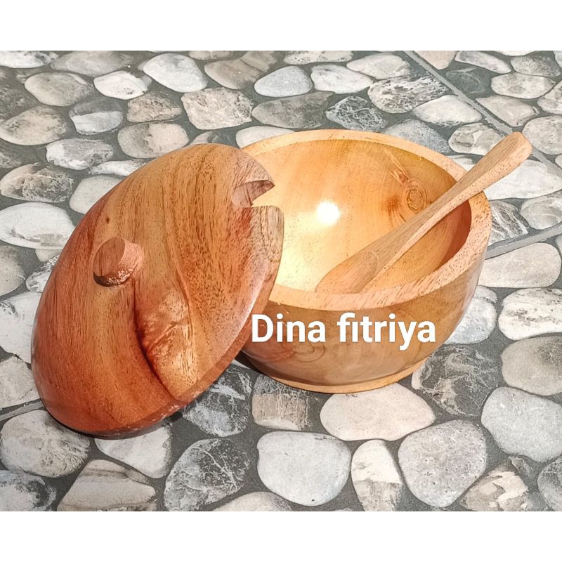 mangkok tutup/mangkok sambal kayu mahoni