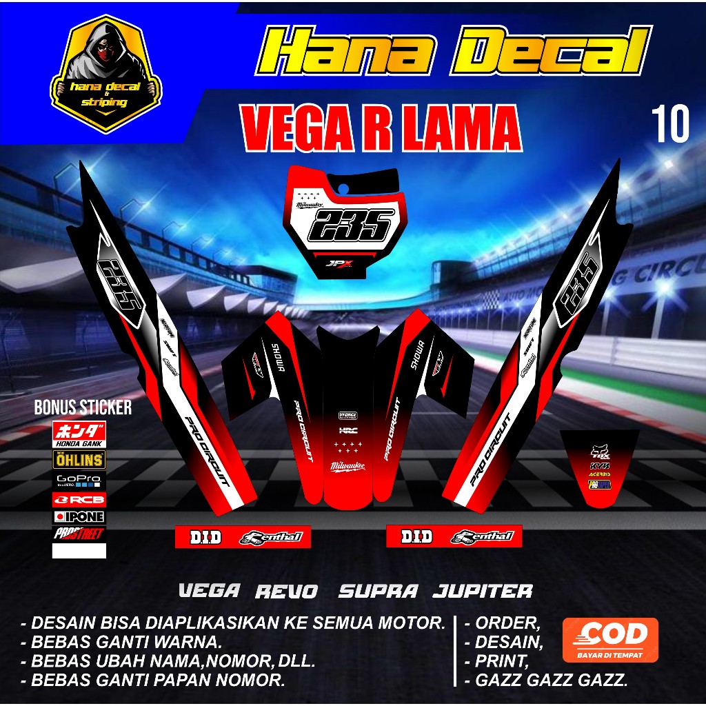 (COD) STIKER STRIPING MOTOR VEGA LAMA VEGA R RBT BEBEK MODIF SUPERMOTO TERBARU KD010