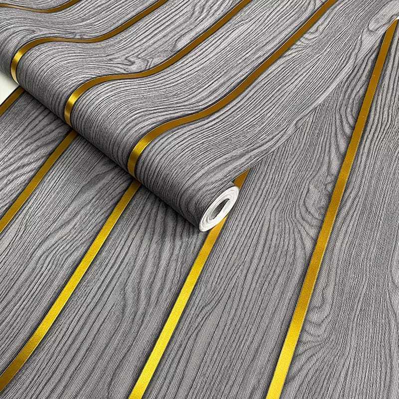 Wallpaper Sticker Dinding Kayu Abu List Gold