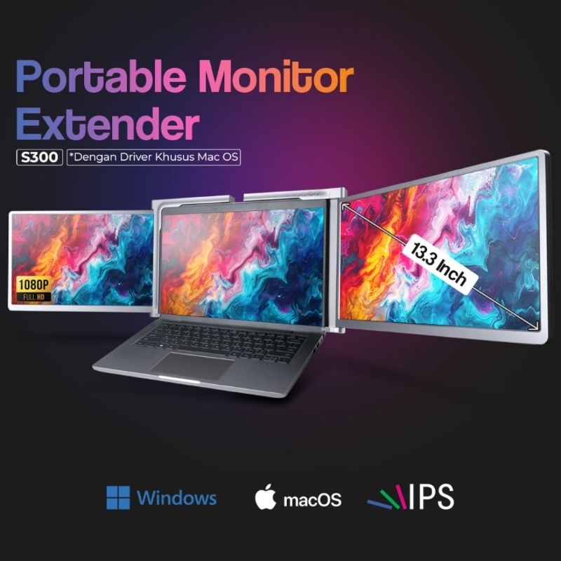 Aibecy Portable Monitor Dual Screen Extender 13.3 Inch IPS 60Hz 1080P - S300 - Silver
