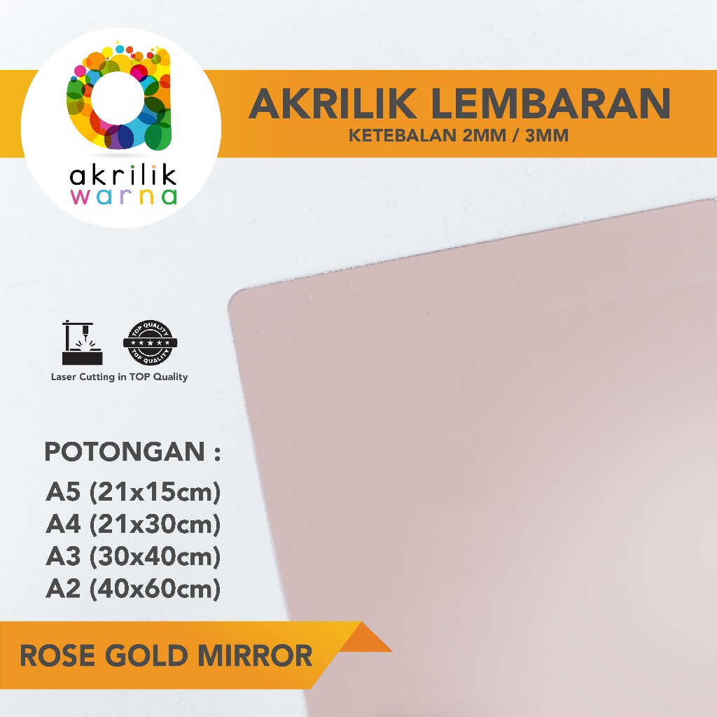 AKRILIK WARNA LEMBARAN POTONGAN - Rose Gold Mirror A5 A4 A3 A2 Kaca Pink Acrylic