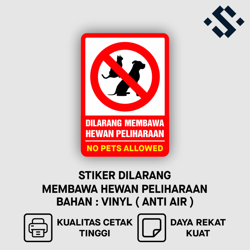 

Sticker Sign No Pets Allowed Stiker Label Vinyl Dilarang Membawa Hewan Peliharaan