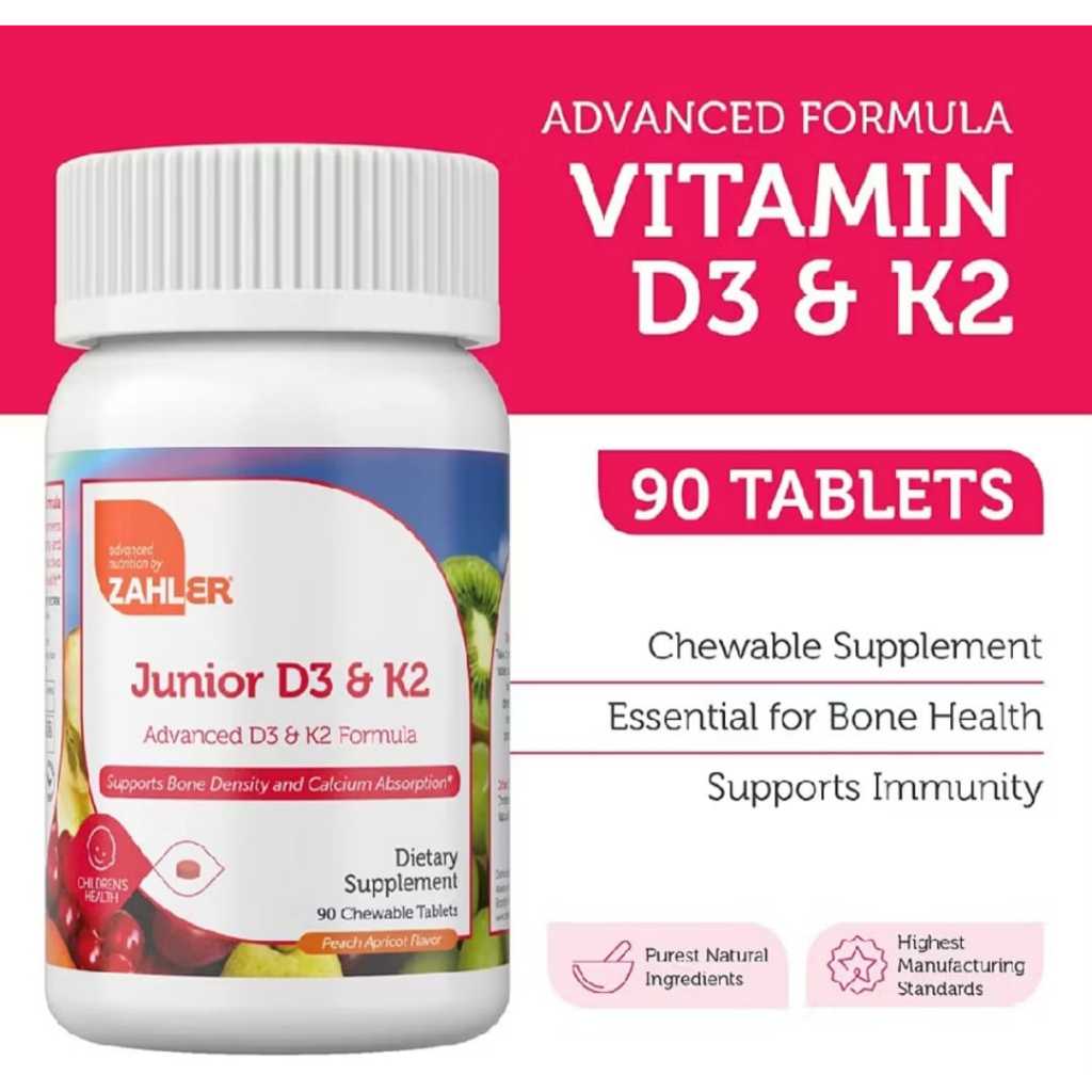 Zahler Junior D3 + K2 2000IU 90 Chewable Tablets Vitamin Anak K2 D3