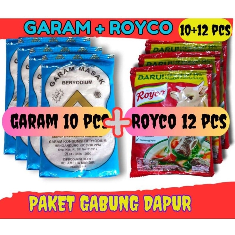 

Paket Garam 10pcs 100gr + (Royco 12pcs @8gr/Masako 12pcs @8,5gr mau Ayam/Sapi)