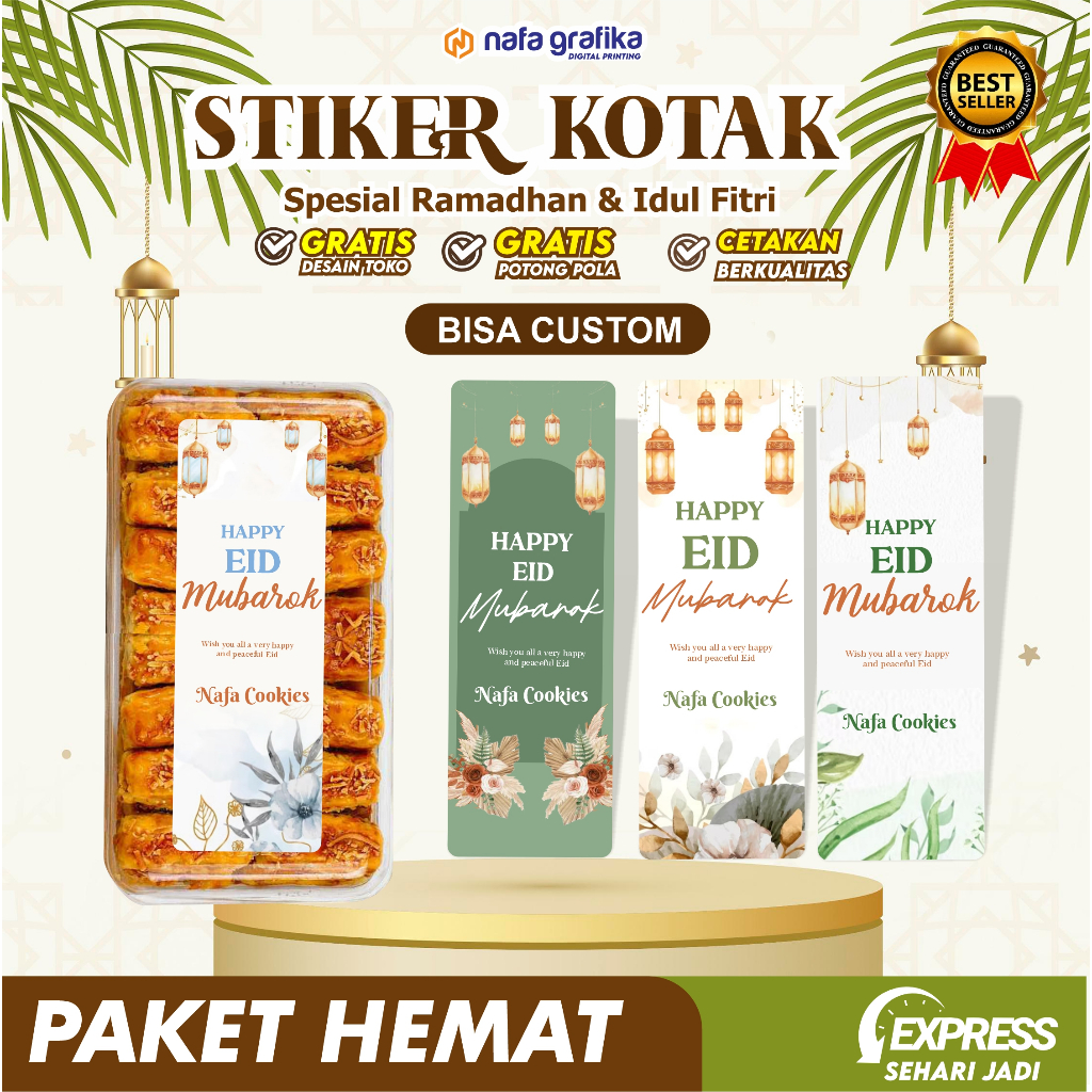 

STIKER TOPLES KUE KERING LEBARAN IDUL FITRI KOTAK STICKER KEMASAN SUDAH CUTTING CUSTOM DESAIN