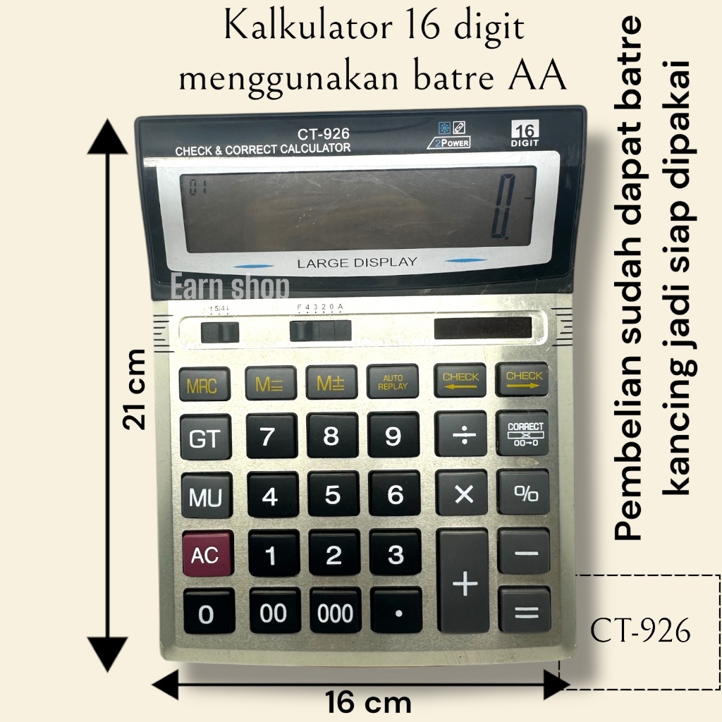 

Kalkulator Besar 16 Digit CT-926 | Kalkulator dagang besar