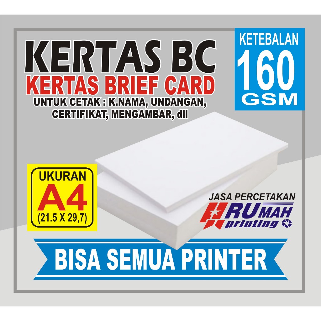 

Brief Card (BC) 160 gram A4 isi 50 lembar / Kertas Manila Buku Gambar 160 gsm