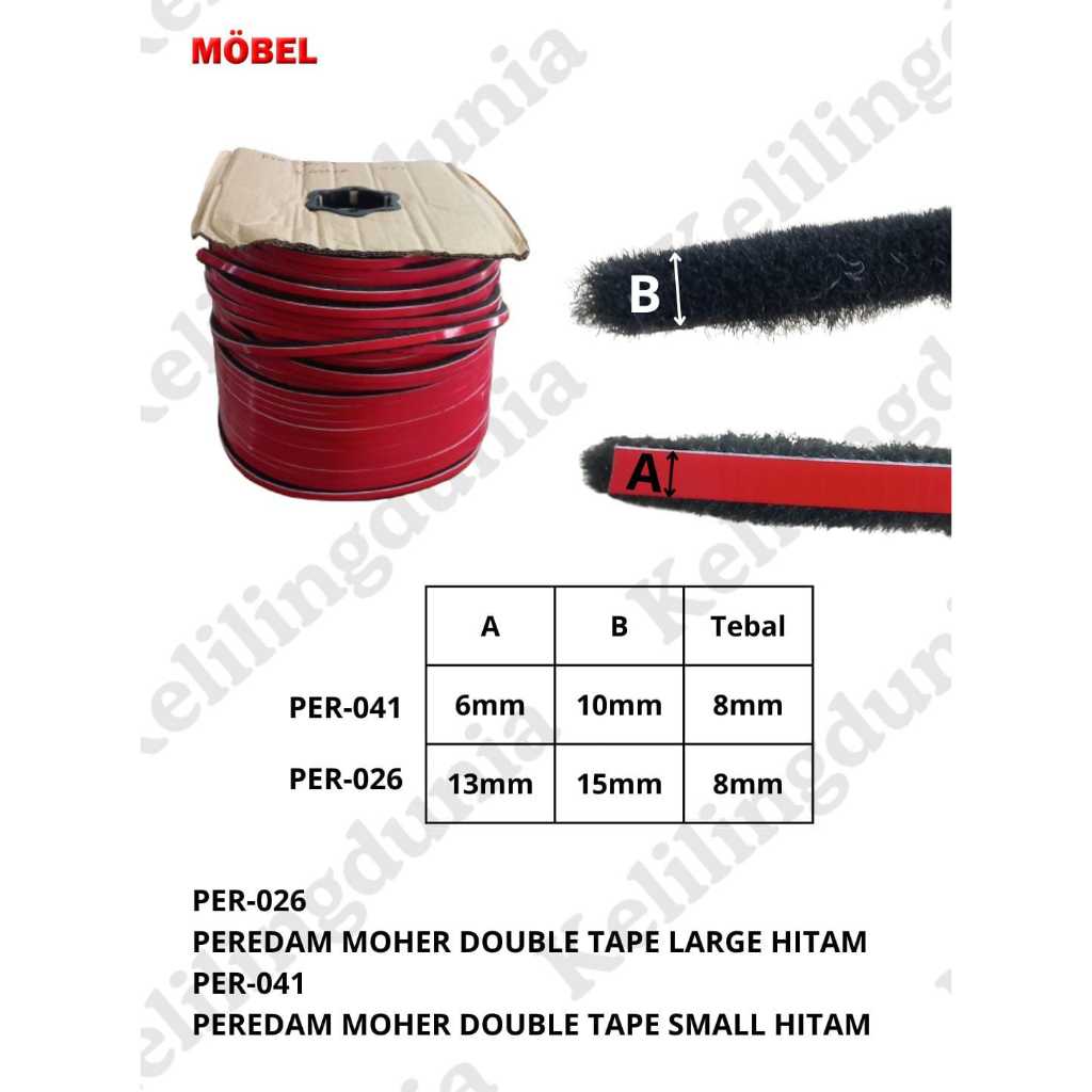 1 ROLL Moher Mohair Lis Penutup Peredam Celah Pintu Doorseal DOUBLETAPE Hitam
