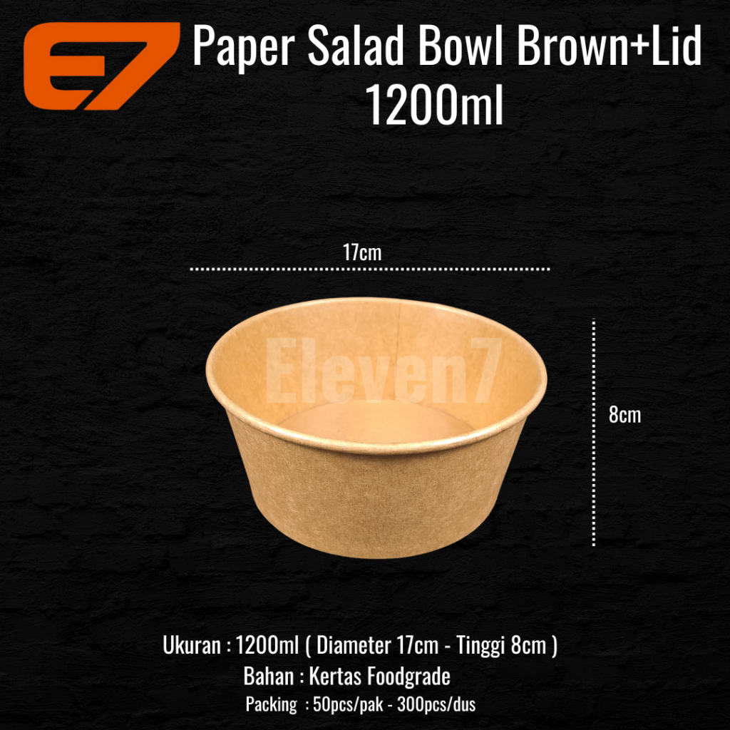 Paper Bowl Salad Brown Kraft 1200ml + Lid - Rice Bowl, Salad Bowl