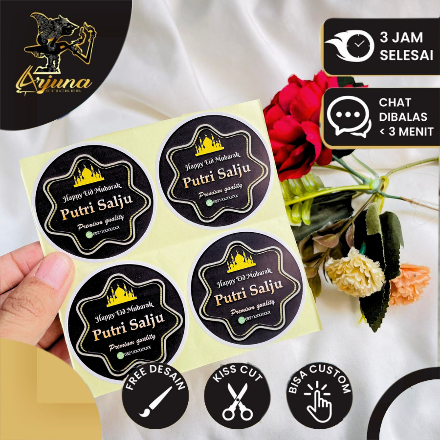 

2-4 Sticker Toples Kue Kering Bulat Stiker Chromo Custom Cookies Lebaran Idul Fitri Label Hampers