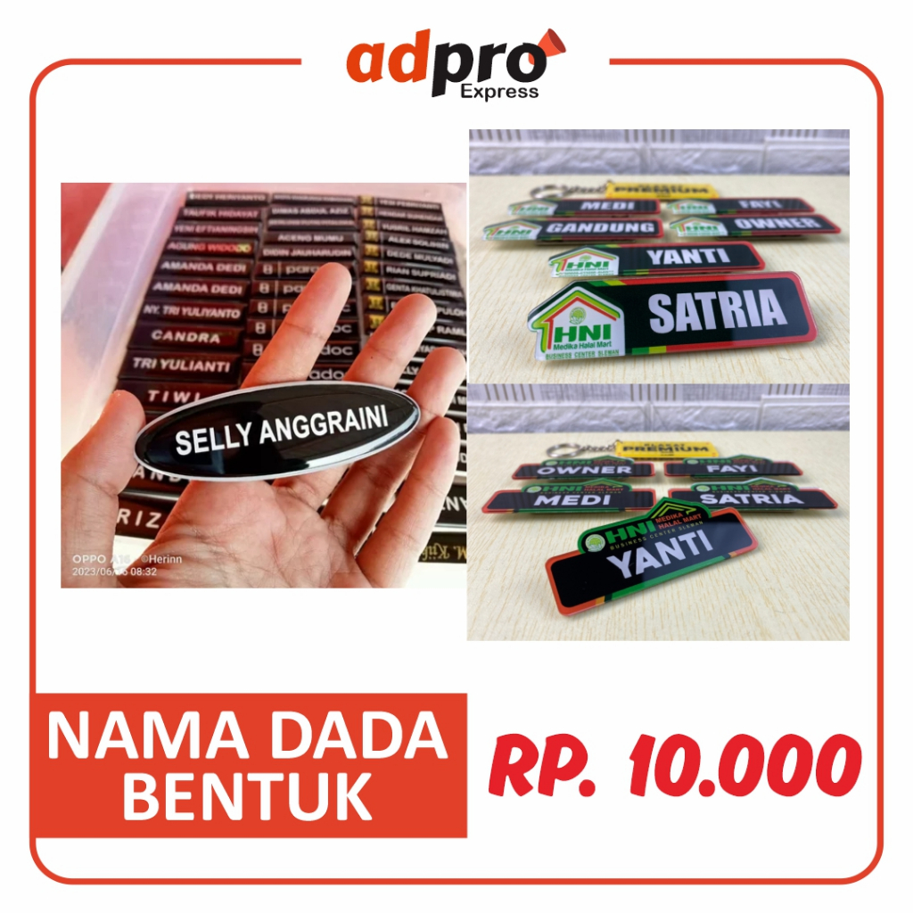 

Name Tag /Nama Dada /Akrilik-Kuningan-Stainless-Peniti-Magnet/ Nama dada oval / nama dada bentuk