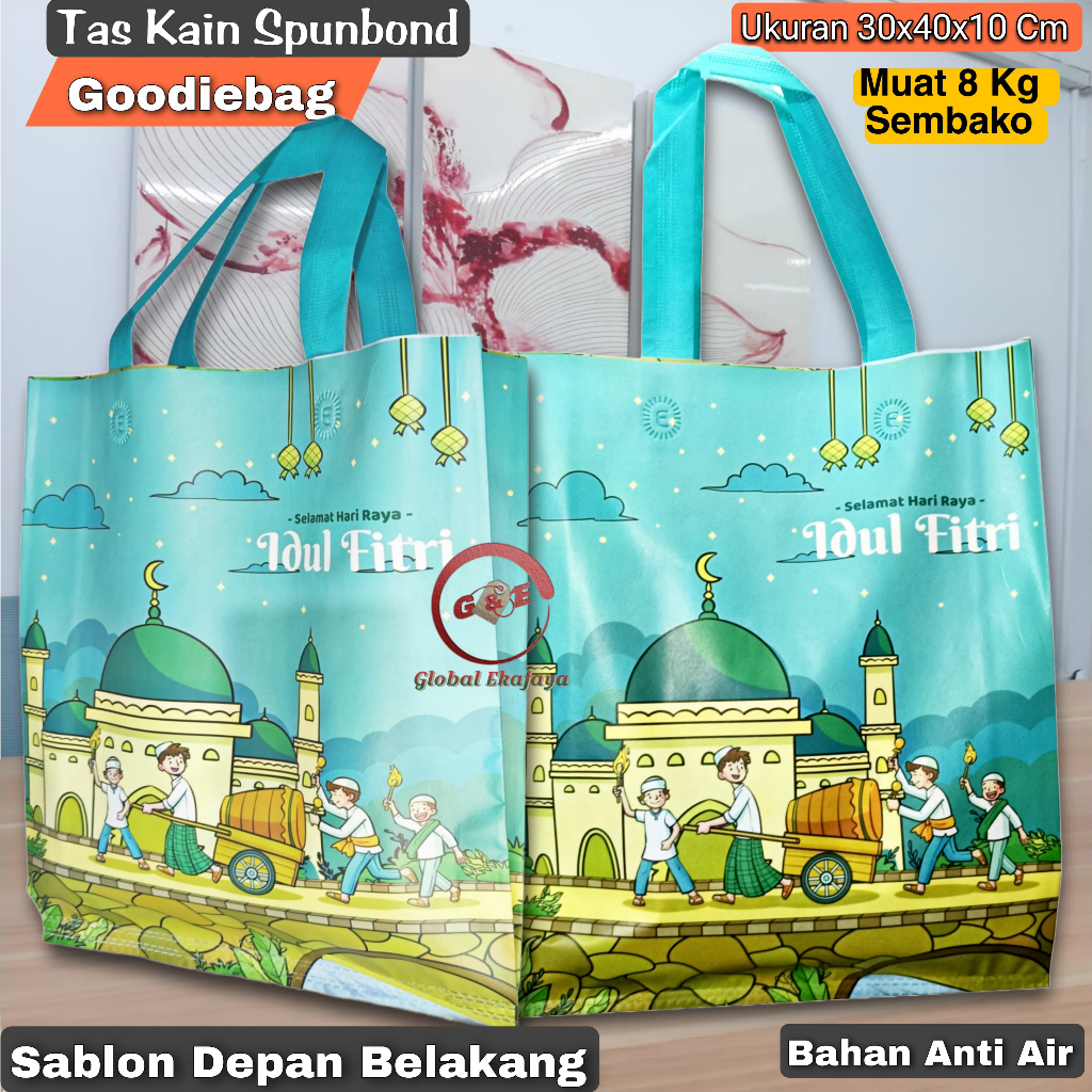 

Isi 12 Pcs Goodie Bag Lebaran Idul Fitri Uk 30x40x10 Tas Kain Spunbond Anti Air Kantong Hampers THR