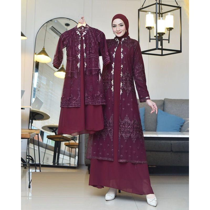 Gamis Yasmine Outher Lepas Pasang - Gamis Busui Friendly -  Gamis Couple Ibu Dan Anak -  Gamis moder