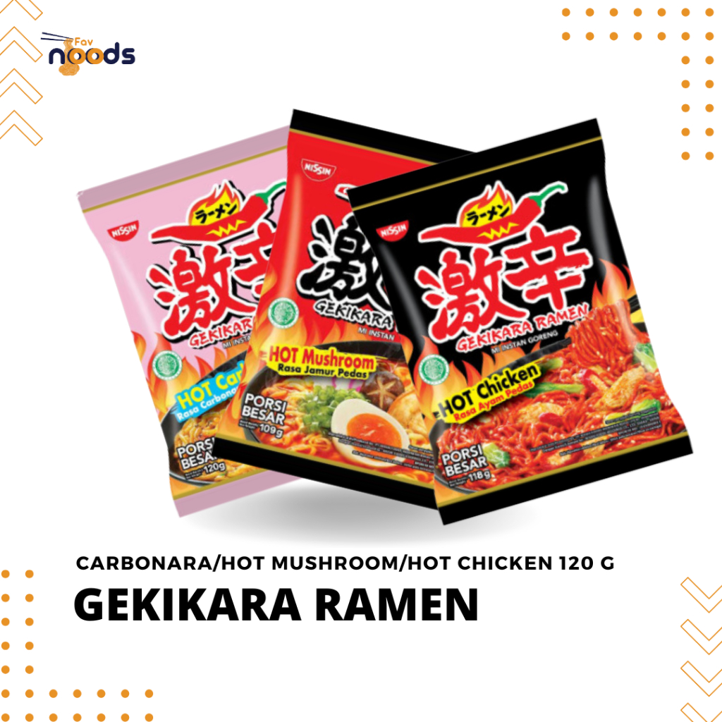 

Nissin Gekikara Ramen 120 g – Mi Pedas Jepang Level Maksimal | Hot Chicken, Hot Mushroom, Carbonara